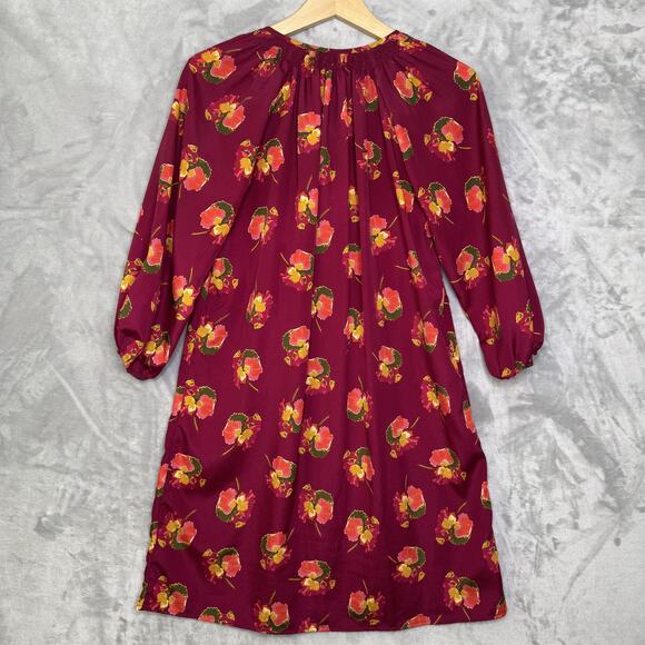 Tucker For Target Shirt Dress Womens Small Red Floral 3/4 Puff Sleeve Button - Picture 2 of 8
